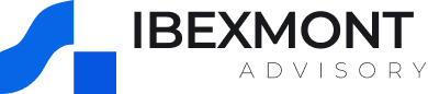 Stylized blue and black "IBEXMONT ADVISORY" logo with abstract geometric shapes.